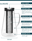 Airtight Cold Brew Iced Coffee Maker Pitcher and Tea Infuser with Spout